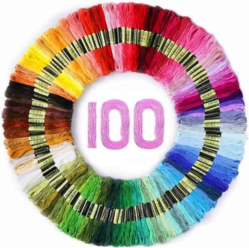 Maxee Embroidery Thread Floss, 100 Colors Skeins Rainbow Cross Stitch Thread, 8m Friendship Bracelet String Kit Craft Floss, Needlepoint Cotton Yarn - Image 1